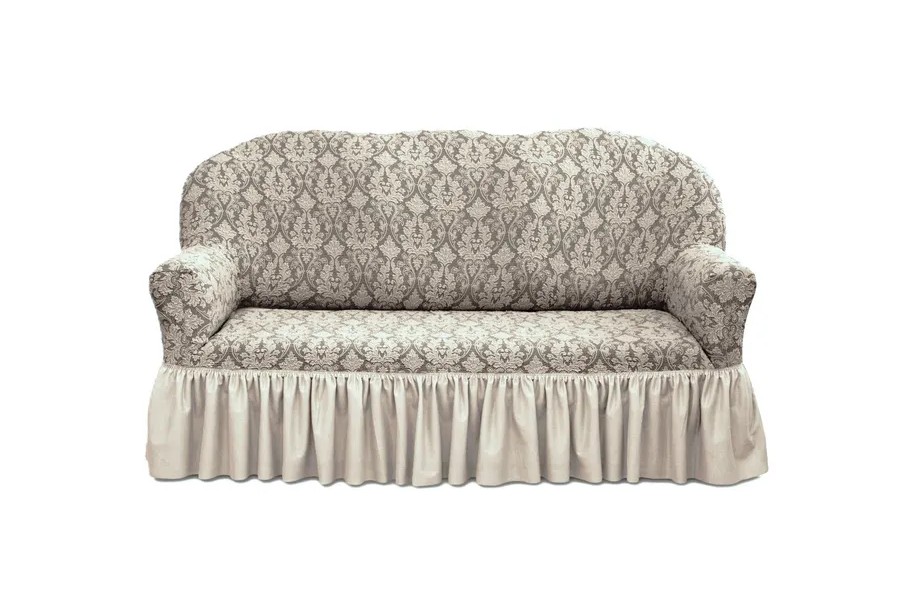 Чехол на 3-х местный диван с оборкой Жаккард,ванильный