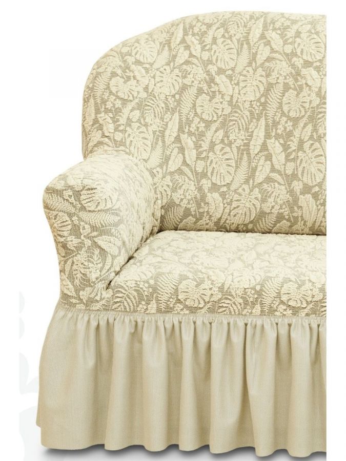 Комплект чехлов на 3-х местный диван и 2 кресла с оборкой Жаккард ,Ванильный