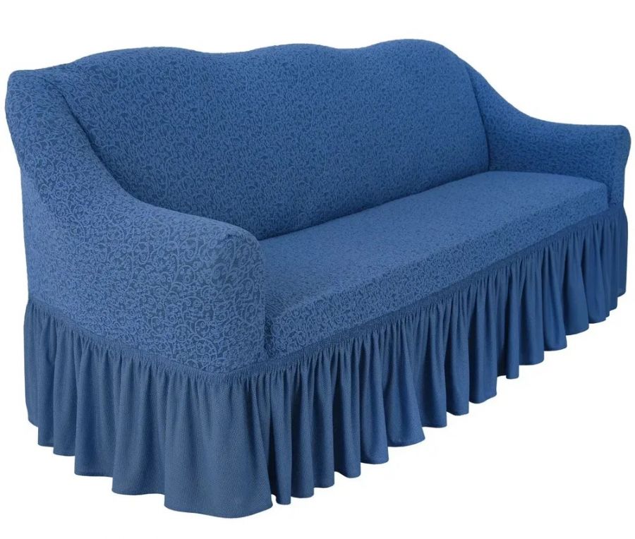 Комплект чехлов на 3-х местный диван и 2 кресла с оборкой Жаккард ,голубой