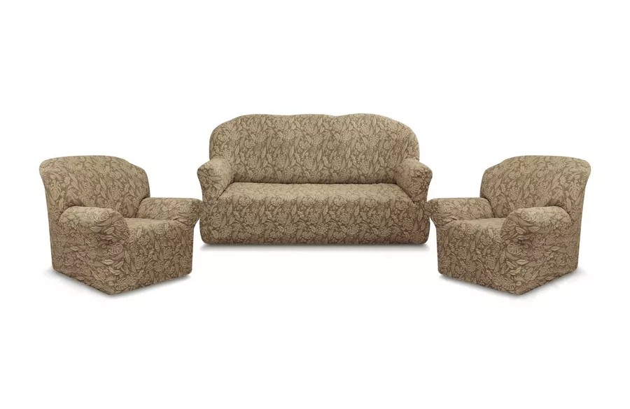 Комплект чехлов на  диван и 2 кресла без оборки Жаккард  ,кофе с молоком