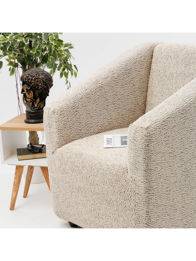 Чехол на кресло  без оборки 1 шт. Шёлковый  Жаккард ,ванильный