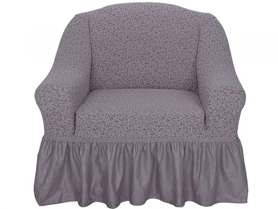 Чехол на кресло с оборкой 1 шт Жаккард.,серо-бежевый