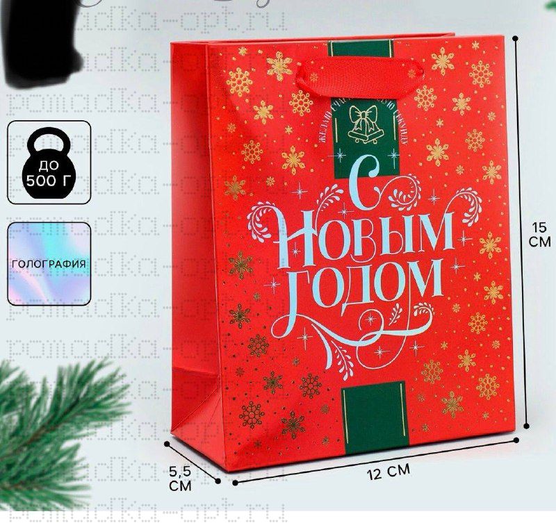 Пакет подарочный новогодний ламинированный «С Новым годом!», S 12 х 15 х 5.5 см