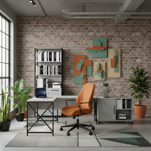 ЛОФТ-3 Стол рабочий эргономичный левый (1350х900-600х750 мм) Бетон / Белый