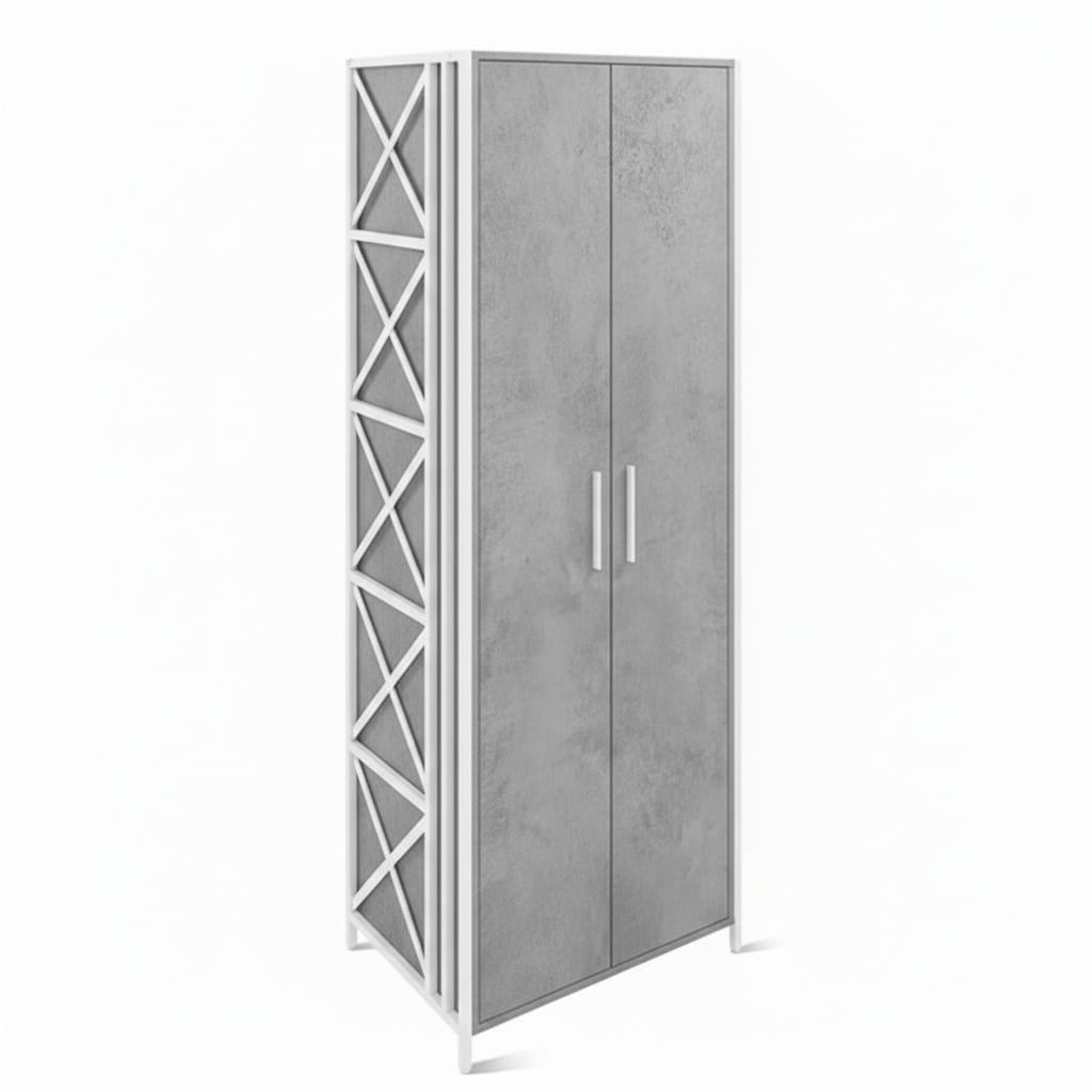 ЛОФТ-13 Шкаф для одежды (700х500х1900 мм) Бетон / Белый