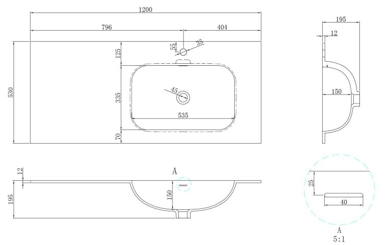 Раковина Vincea Elise VCB-4EL120MW-R мебельная накладная правая из Corian 120х53 см ФОТО