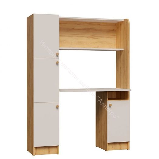 Стол письменный "Омега 2" с надстройкой Дуб золотистый/Белый