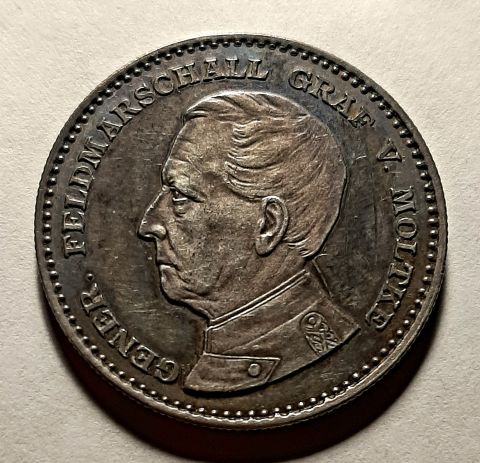 2 марки 1890 Пруссия Мольтке UNC Серебро Медаль Германия Россия