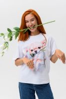 8511 Футболка женская оверсайз [собака с цветком+белый]