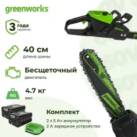 Аккумуляторная цепная пила Greenworks GD60CS252K5 (2 x 5 Ач, ЗУ) 2008907U2G