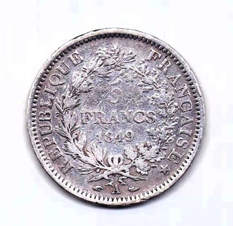 5 франков 1849 Франция XF Редкий год