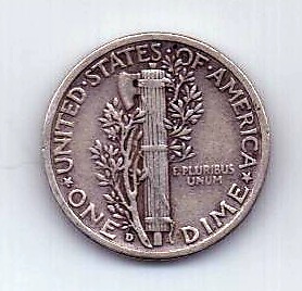 1 дайм 1943 D США AUNC