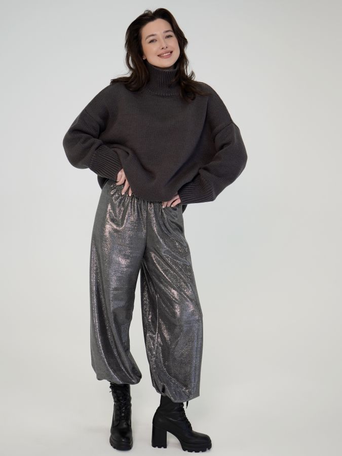 Брюки блестящие серые