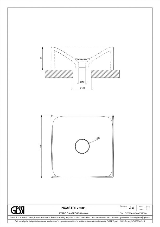 Накладная раковина квадратная Gessi Incastri 75601 40х40 см ФОТО