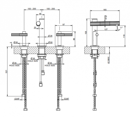Смеситель для раковины вентильный Gessi Incastri 75014 высота 15,8 см схема 2