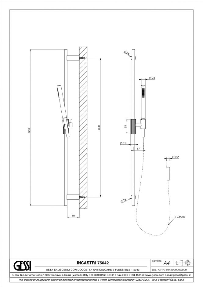 Душевой гарнитур Gessi Incastri 75042 с ручным душем ФОТО