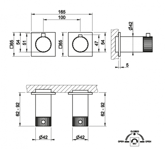 Смеситель для душа Gessi Incastri 75134 с термостатом на 2 позиции схема 2