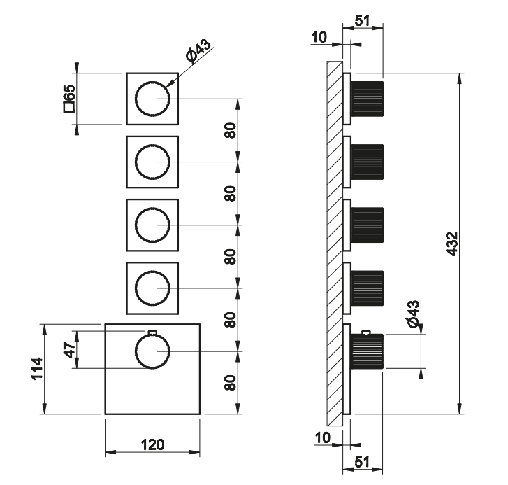 Смеситель для душа Gessi Incastri 75308 с термостатом вертикальная установка 4 запорных вентиля ФОТО