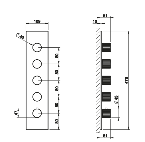 Смеситель для душа Gessi Incastri 75318 с термостатом 4 запорных вентиля схема 2 Смеситель для душа Gessi Incastri 75318 с термостатом 4 запорных вентиля схема 2