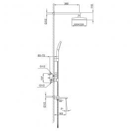 Frap H91 F7191-3 duş komplektinin ön görünüşü - qızıl satin örtüklü latun korpusu, tropik duş başlığı və qarışdırıcı ilə lüks dizaynı nümayiş etdirir. 1