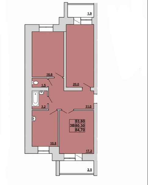 3-комнатная квартира 84,7кв.м. Кирова 185Б