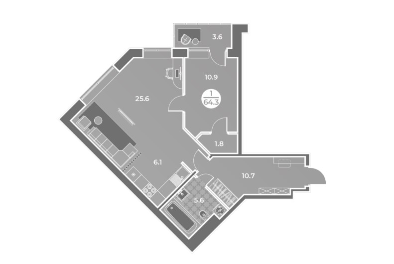 2-комнатная квартира 64,3кв.м.Генерала Тихонова 7