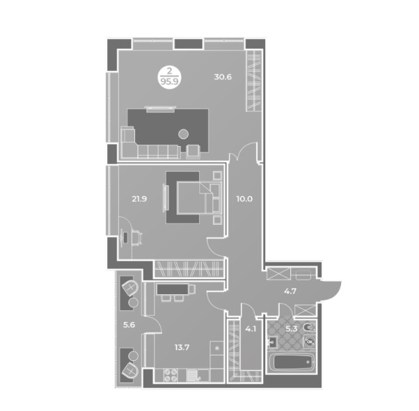 3-комнатная квартира 95,9кв.м.Генерала Тихонова 7