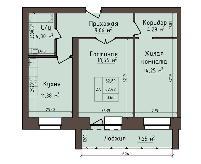 2-комнатная квартира 66,02кв.м. Авиаторов 5