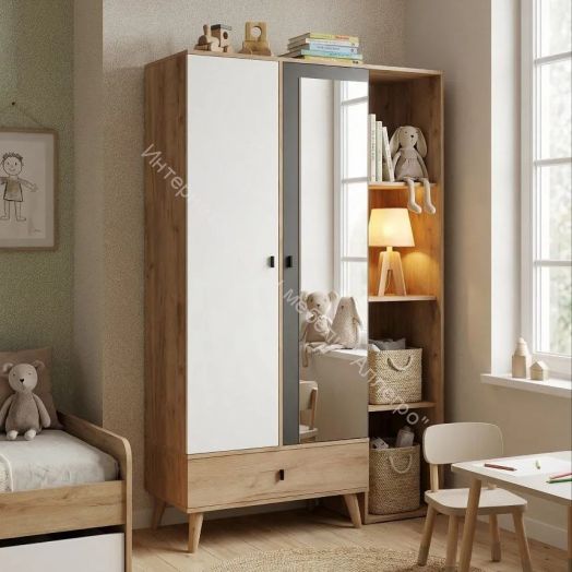 Шкаф 2-х дверный Омега 3 с зеркалом и ящиком