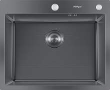 Мойка кухонная из нержавеющей стали врезная 60х50 см. Hoffger HFG-6050TB черный Графит декор прямоугольная