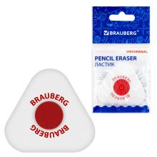 Ластик BRAUBERG «Universal», 45×45×10 мм, белый, треугольный, красный пластиковый держатель, 222473