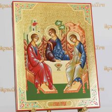 Рукописная Икона Троица 30х40 см (Мстеры, сусальное золото и чеканка)