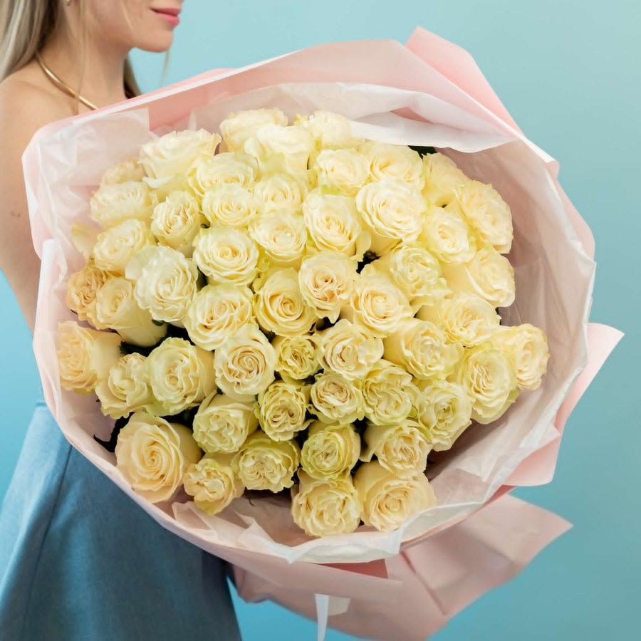 Белая роза 51 шт (60см)