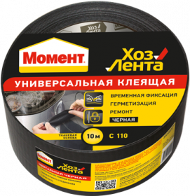 Лента Липкая Момент Универсальная 10м Черная для Широкого Спектра Работ.