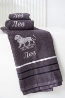 14418/10 Знаки зодиака полотенце махровое плотность 350гр [графит+лев]
