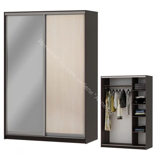 Шкаф-купе "Мираж 15.1" 2-х дверный с зеркалом Венге/Млечный дуб