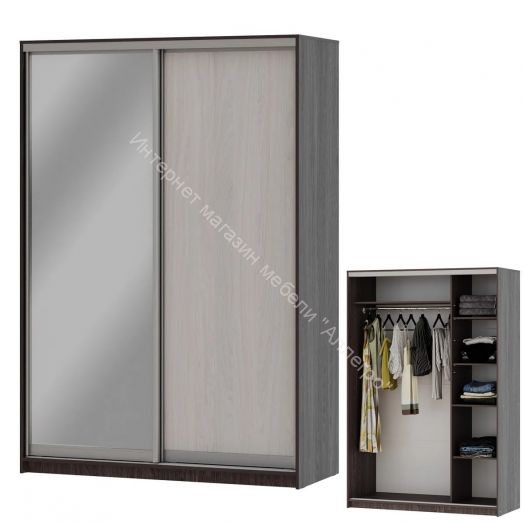 Шкаф-купе "Мираж 15.1" 2-х дверный с зеркалом Ясень анкор темный/Ясень анкор светлый