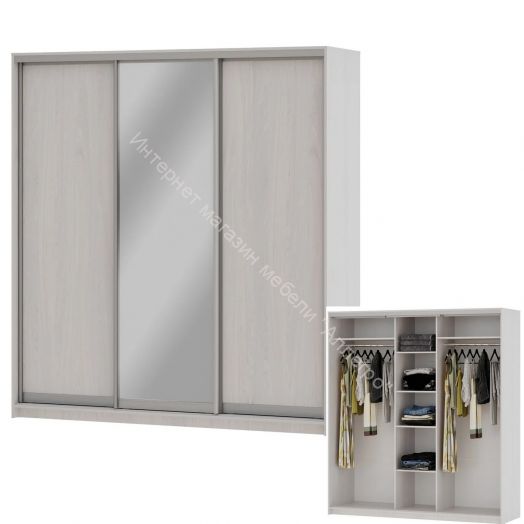 Шкаф-купе "Мираж 20.1" 3-х дверный с зеркалом Ясень анкор светлый