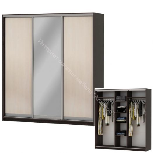 Шкаф-купе "Мираж 20.1" 3-х дверный с зеркалом Венге/Млечный дуб