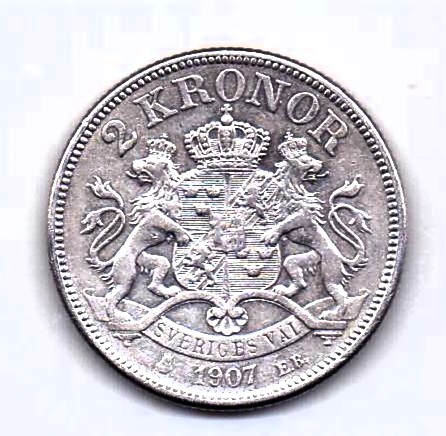 2 кроны 1907 Швеция AUNC
