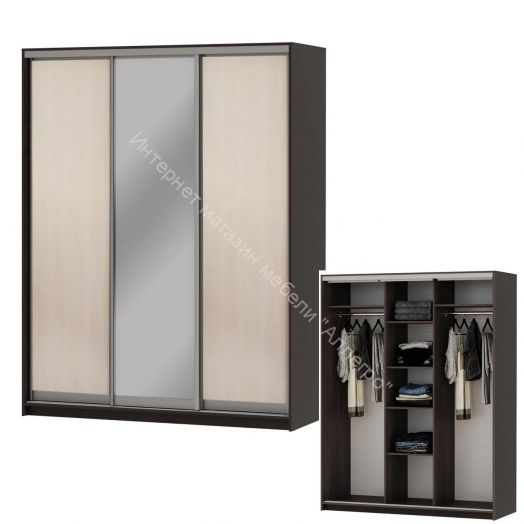 Шкаф-купе "Мираж 17.1" 3-х дверный с зеркалом Венге/Млечный дуб