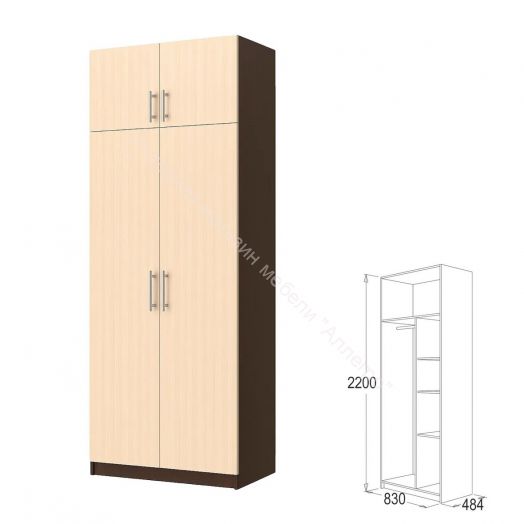 Шкаф 2-х дверный Флагман 4 с перегородкой Венге/Млечный дуб
