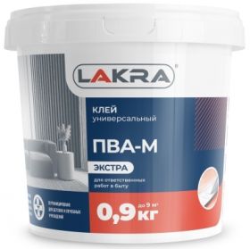 Клей ПВА-М Экстра Лакра 0.9кг Универсальный, Бесцветный, Высокой Прочности.