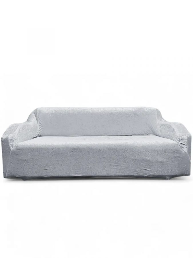 Чехол на 3-местный диван, без оборки, велюр, светло-серый