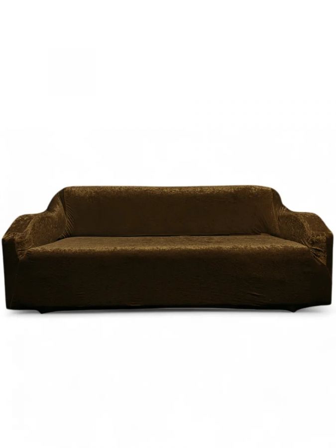 Чехол на 3-местный диван, без оборки, велюр, шоколадный