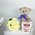 Комбо набор: 15 роз+мишка+Рафаэлло