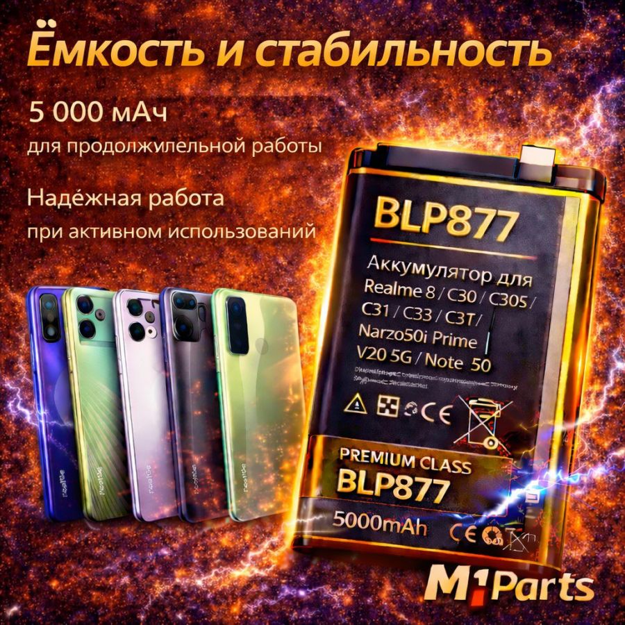 Аккумулятор для Realme 8i/C30/C30s/C31/C33/C35/Narzo 50i Prime/V20 5G/Note 50 (BLP877) premium class