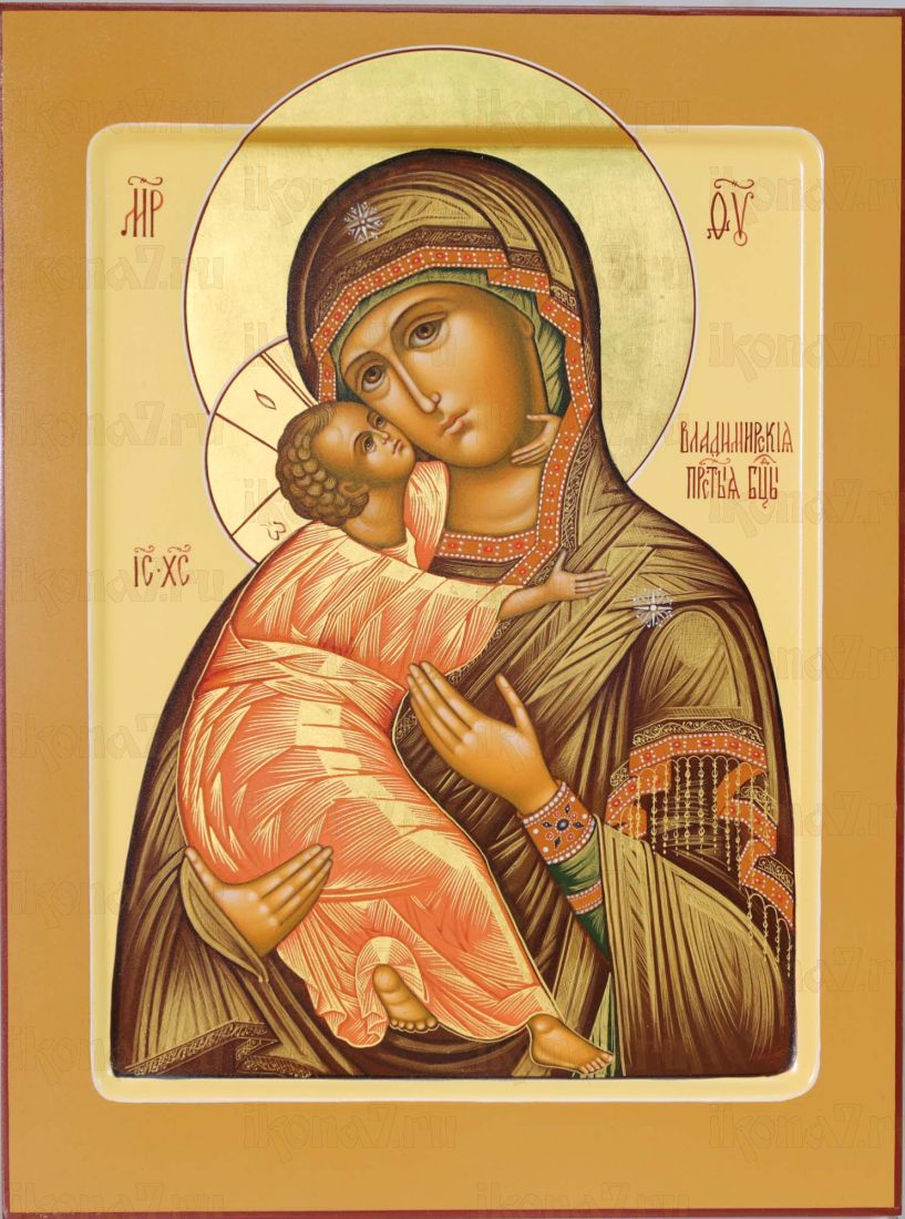 Владимирская рукописная икона образ  Божией Матери 30х40 см (нимб - сусальное золото)