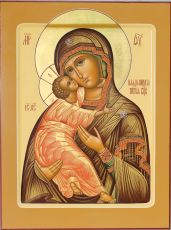 Владимирская рукописная икона образ  Божией Матери 30х40 см (нимб - сусальное золото)