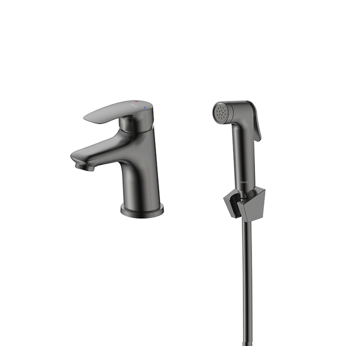 Смеситель для умывальника с гигиеническим душем, графит, Rora, Milardo, RORGM01M08
